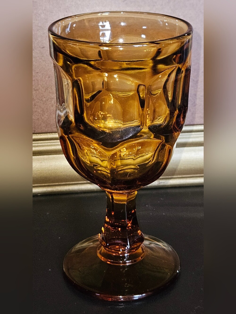 Vintage Libbey Ashburton Amber Glass Water Goblet